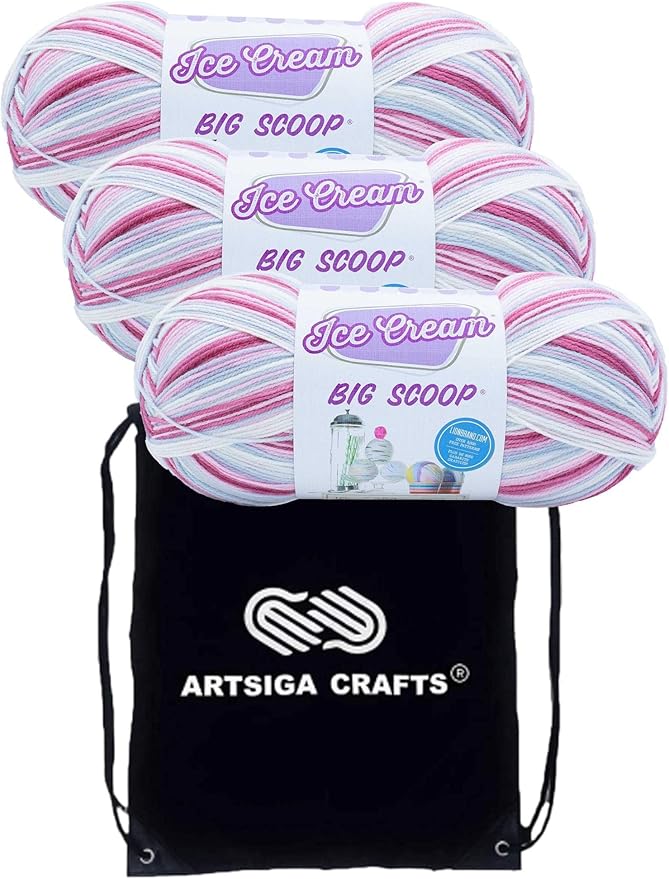 Lion Brand Ice Cream Cherries Jubilee 923-228 (3-Skeins - Same Dye Lot) Baby Sport #2 Acrylic Yarn for Crocheting and Knitting with Project Bag