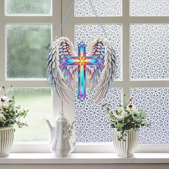 ZeeLionArt Hanging Diamonds Art kit for Adult,Angel Wings Pendant Diamonds Painting Art Kit,7.0x6.6inch Acrylic Diamonds Painting Board Kit Ornament, Special Crystal Diamond Hanging Ornament