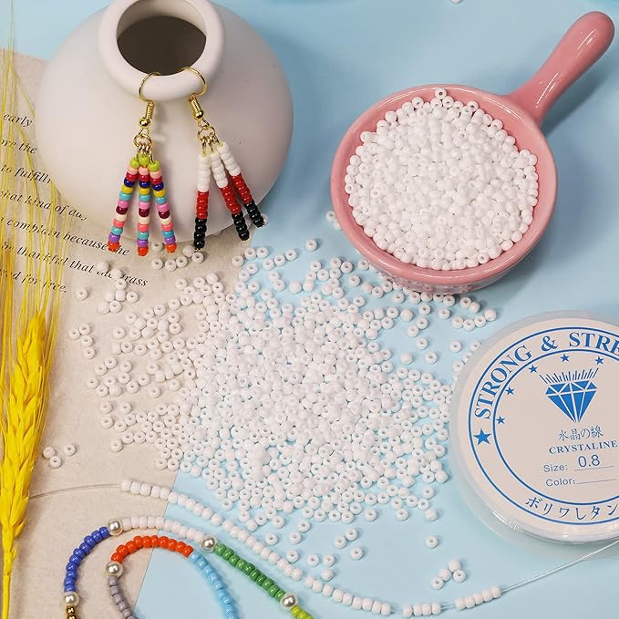 Bala&Fillic White Color 3mm Seed Beads About 3600pcs/100Grams in Bag, 8/0 Glass Craft Beads for Making Bracelet and Necklace (White)