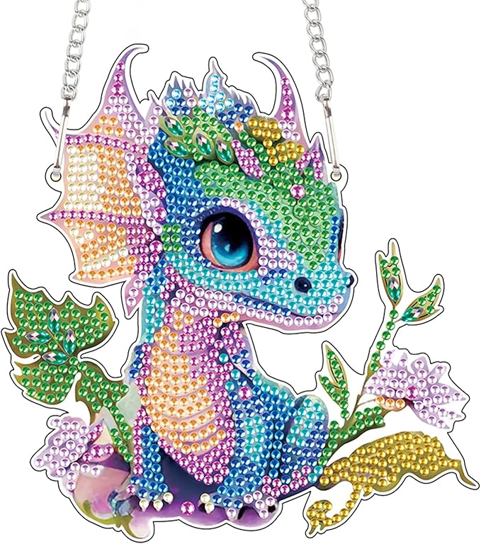AiYuanzsh 5D DIY Diamond Art Hanging Pendant Kit, Dragon Acrylic Diamond Painting Ornament, Special Shaped Diamond Art Mosaic Suncatcher for Window and Home Decor