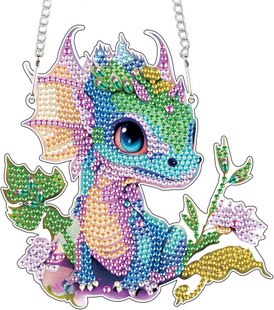 AiYuanzsh 5D DIY Diamond Art Hanging Pendant Kit, Dragon Acrylic Diamond Painting Ornament, Special Shaped Diamond Art Mosaic Suncatcher for Window and Home Decor