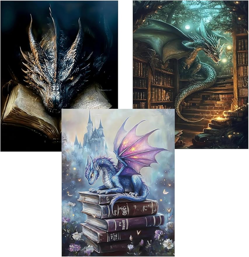 EIBEILI Diamond Painting Kits for Adults - 3 Pack Dragon Artwork DIY 5D Diamond Art Kits Full Drill Diamond Dots Paintings with Diamonds Gem Art and Crafts Home Decor 12x16inch