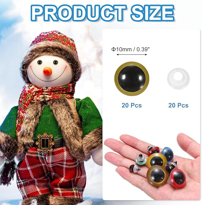 PATIKIL 10mm Safety Eyes, 20Pcs Realistic Doll Crocheting Safety Eyes with Washers for Decor Crochet Accessories Dolls Craft Halloween, Gold Tone