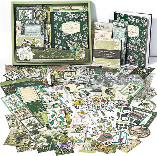 Scrapbook Supplies Kit, Vintage Junk journaling Supplies, Scrapbooking Kit with Aesthetic Stickers, Stationary Set, Bullet Journaling Kit, Ephemera Collage Craft Supplies Gift for Adults Women Starter