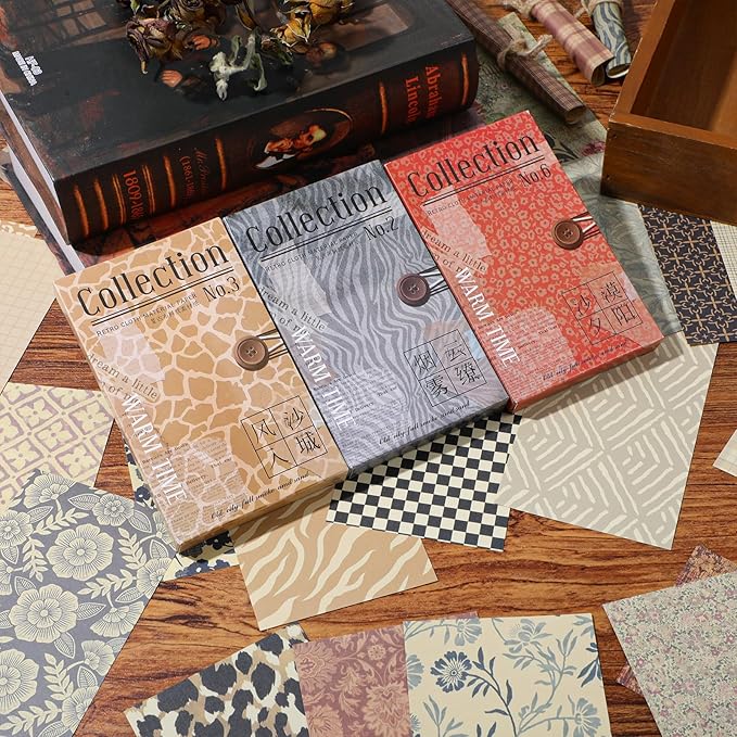 180 Sheets Patterned Paper, Scrapbook Paper for Decoration, Scrapbook Supplies Kit for Writing Planner (Red, Gray, Brown)