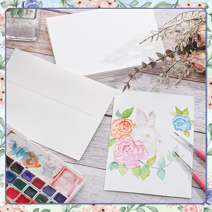 Prudiut 20 Sets Watercolor Cards with Envelopes, 140 lb/300 GSM Watercolor Paper Cards, 5x7 Inch Foldable Blank Cards and Envelopes for Wedding Invitations Greeting Thank You Mothers Day Gifts Card