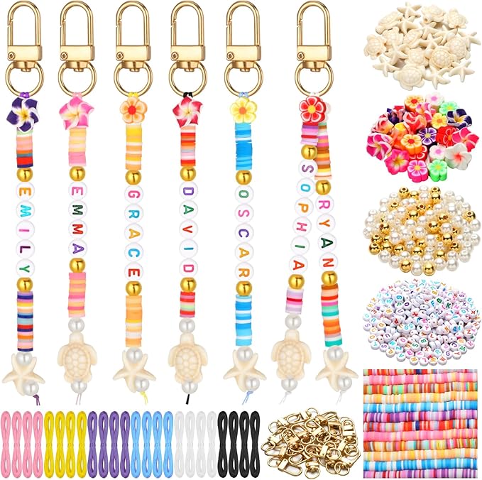 Ferreve 4948 Pcs Hawaii Friendship Keychain Making Kit DIY Summer Ocean Gift Friendship Key Chain Crafts Clay Beads Charms Letter Name Bead Jewelry Accessories for Women Birthday Christmas Party Favor