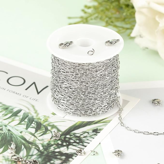 UMAOKANG 32.8 Feet Stainless Steel Jewelry Making Chains Embossed Cable Link Chain Necklace Bracelet DIY for Women Jewelry Chains Bulk