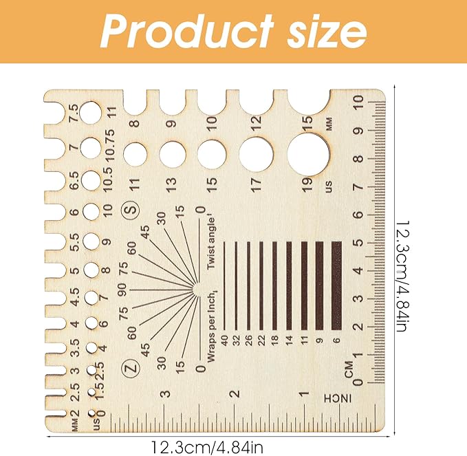 XLIUAX Wooden Rulers, Crochet Stitch Counter Spinner Yarn Measure Needle Gauge Swatch Ruler for Knitting Crochet Gauge Measuring Tool Poplar Square Measuring Tool Multi-Size Holes for Needles (C)