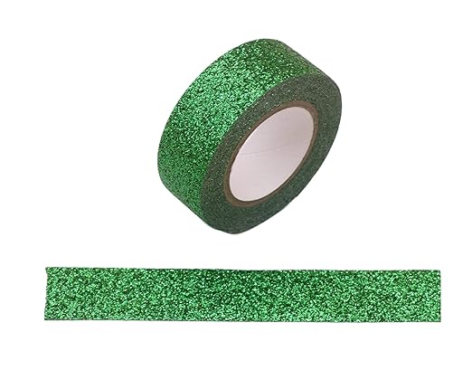Syntego 2 Rolls Glitter Washi Tape Decorative Craft Self Adhesive Stick On Sticky Glitter Trim 15mm x 5 Meters (Green)