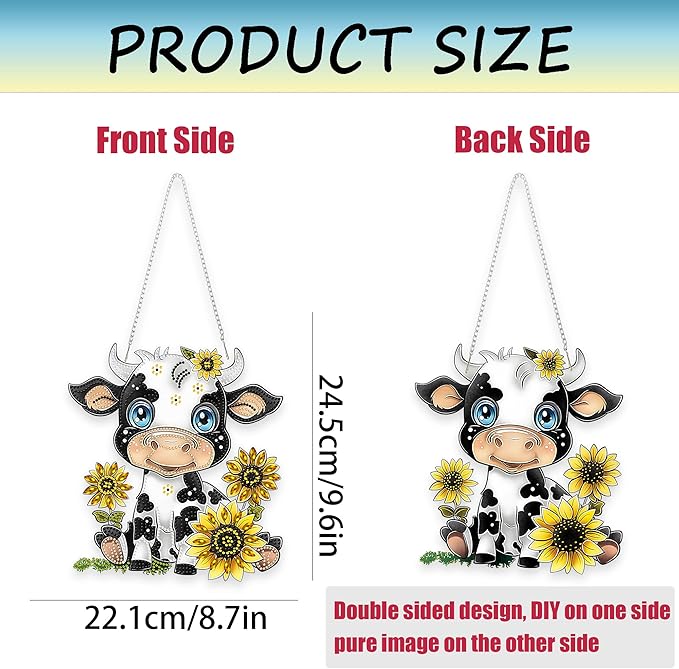 Yunzlly Hanging Diamond Art Ornament Double Sided Kit Smile Cow, Special Crystal Diamonds Painting Pendant for Adults, DIY Acrylic Gem Painting Board Kit