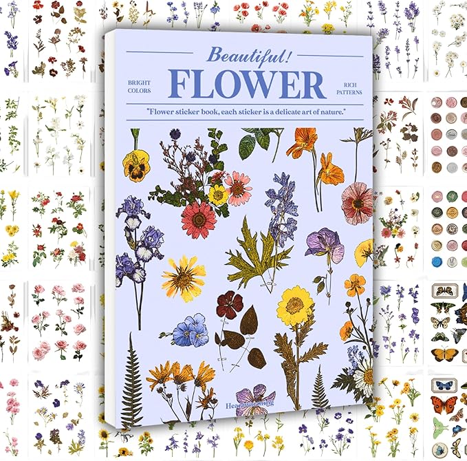 40 Sheets Flower Stickers - Waterproof Scrapbook Sticker & Junk Journal Supplies, Spring Nature Stickers for Adults DIY Crafts