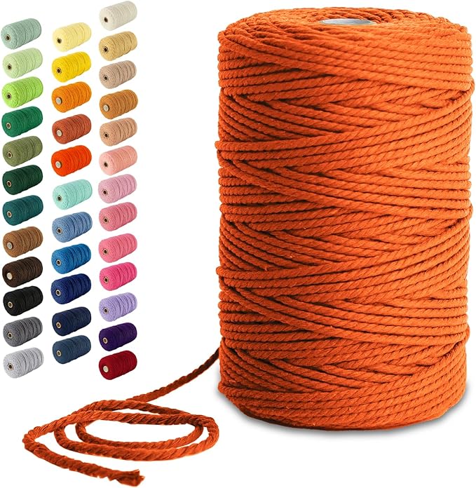 Nook Theory Macrame Cord - 3mm 220 Yards Cotton Rope, 4mm 5mm Yarn, String for Crafts, Perfect for Macrame Wall Hanging and Boho Decorations (Orange)