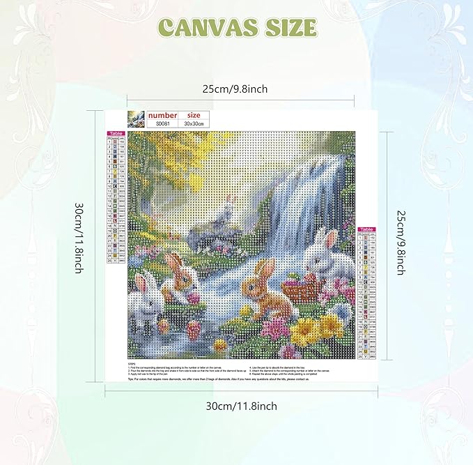 QENSPE Diamond Painting Easter Art Kits, DIY Cute Rabbit Full Drill Diamond Art for Adults, 5D Flower Round Diamond Dots Paintings Landscape Gem Crystal Crafts Home Wall Decor Gifts 30x30cm