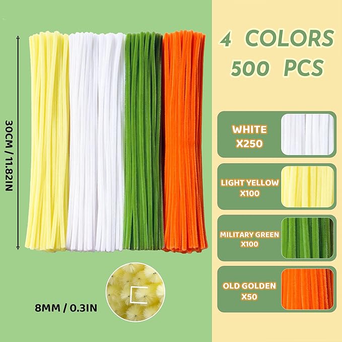 500 Pcs Pipe Cleaners Craft Bulk,4 Assorted Colors Chenille Stems for DIY Flower Making Kit with Floral Wire, Gardening Tape, Stamen & Ribbon, Pipe Cleaners Flowers, Arts and Craft Supplies for Kids