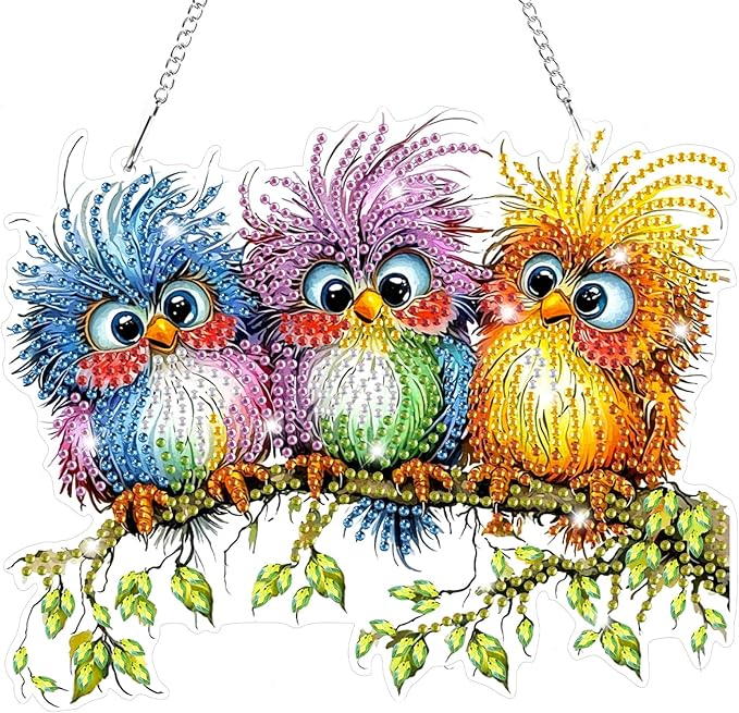 Bowetile Birds Diamond Art Hanging Kits for Adults, 5D Special Shape Diamond Painting Window Pendant Kits, Animal Gem Art Suncatchers Painting Ornament for Home Garden Wall Decor