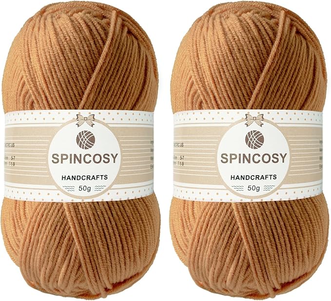 2 Pcs Crochet Yarn, Feels Soft 280 Yards Assorted Colors 4ply Acrylic Yarn,Yarn for Crochet & Hand Knitting (Camel)