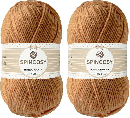 2 Pcs Crochet Yarn, Feels Soft 280 Yards Assorted Colors 4ply Acrylic Yarn,Yarn for Crochet & Hand Knitting (Camel)