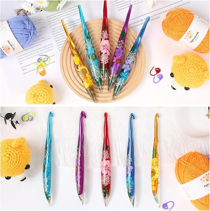 Aeelike Crochet Hooks Set, 6.0mm-10.0mm Ergonomic Crochet Hooks with Long Floral Handle-Super Shinny and Unique for DIY Crfats Blnaket Sweaters, Ideal & Beautiful Gifts for Mothers Crocheting Lovers