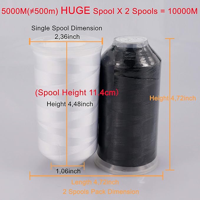 New brothreads - 40 Options- Various Assorted Color Packs of Polyester Embroidery Machine Thread Huge Spool 5000M for All Embroidery Machines -1Black+1White