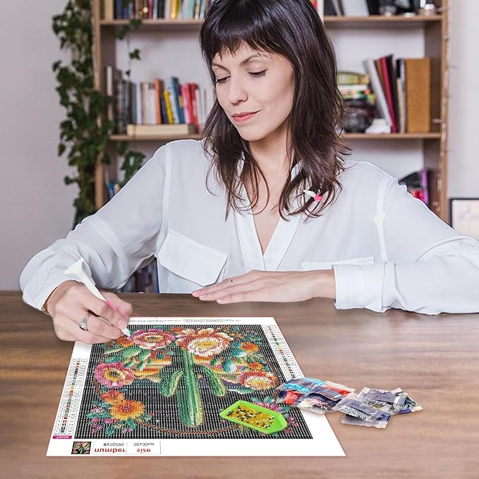 MAXBYE Cactus Garden Diamond Paintings, Cactus Flower Garden Diamond Art Kits for Adults, Diamond Art Accessories and Free Extra 30% Diamonds, Diamond Art for Home Décor Items. 12x12inch