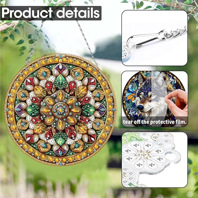 SKRYUIE Flower Hanging Diamond Art Kits for Adults Pendant Suncatcher, Special Shaped Crystal DIY Pearl Diamond Painting Kit, Gift for Mother Spring Summer Window Wreath Decor 7.48 x 7.32 Inch A41