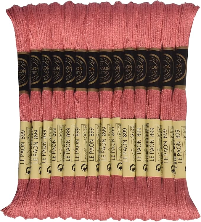 LE PAON Embroidery Floss, 14-Pack Six Strands 100% Long Staple Cotton Embroidery Thread, 8.7-Yard，Color Number：899, Medium Rose