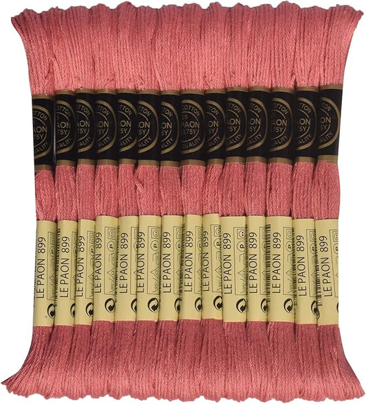 LE PAON Embroidery Floss, 14-Pack Six Strands 100% Long Staple Cotton Embroidery Thread, 8.7-Yard，Color Number：899, Medium Rose