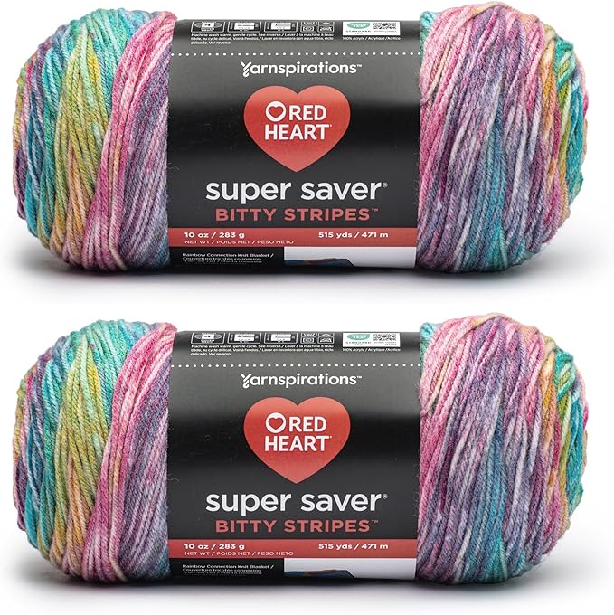 Red Heart Super Saver Bitty Stripes Unicorn Mane Yarn - 2 Pack of 283g/10oz - 100% Acrylic - #4 Worsted (Medium) - 515 Yards - Knitting/Crochet