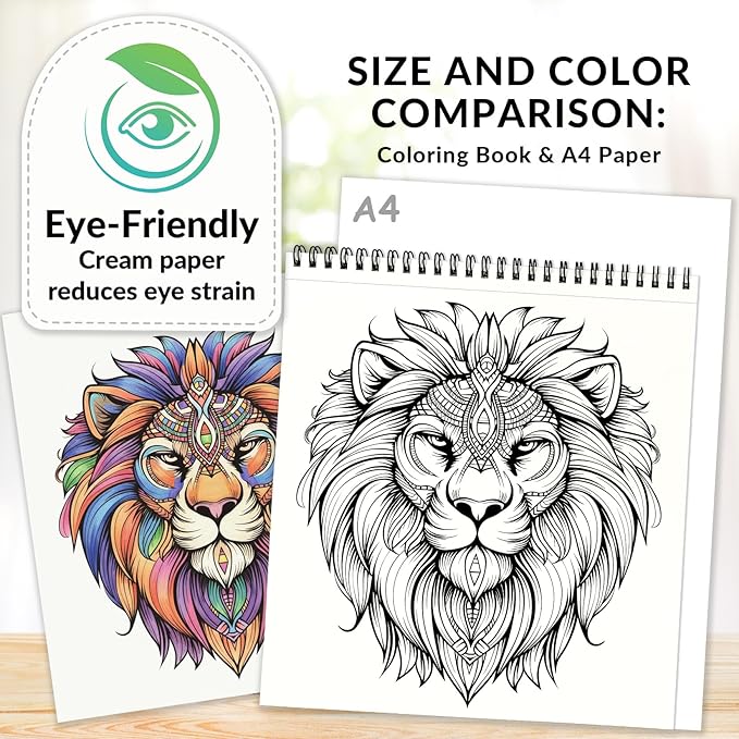 FUN LAVIE Adult Coloring Book - Mandala Animal Designs for Adults Relaxation and Teens Stress Relief, Spiral Bound Coloring Book for Women, Mindfulness Mandalas and Animal Patterns for Anxiety Relief