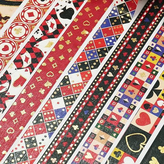 Poker Washi Tape Set 10 Rolls Playing Cards Patterns Gold Decorative Tapes for Journals, Planners, Scrapbooking, Gift Wrapping, DIY Crafts (Poker)