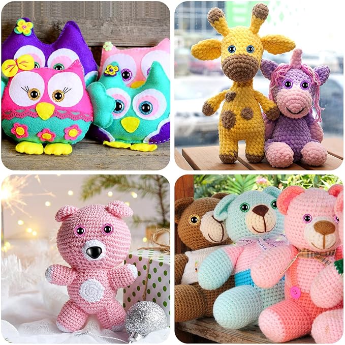 UPINS 180 Pieces 10-35 mm Large Safety Eyes with Washers for Amigurumi Stuffed Animal Plastic Craft Doll Crochet Eyes for DIY of Puppet, Bear, Toy Making Supplies (Assorted Colors)