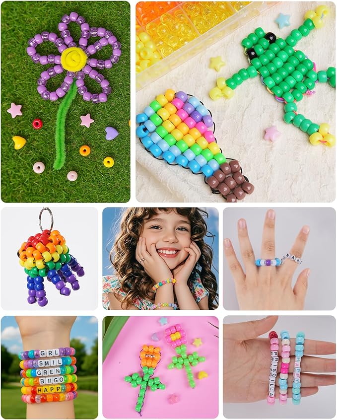 BestNow Pony Beads Bracelet Making Kit 48 Colors Friendship Bracelet Craft Kit with Alphabet Beads DIY Creative Gift for Bracelets Kandi for Girls boy Ages 6 7 8 9 10 11 12