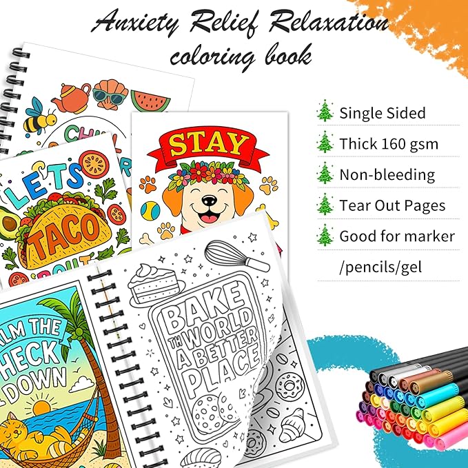 Adult Coloring Book,Coloring Books for Adults Relaxation with 36 Markers,Funny Chill-Sweet Puns Includes 30 Pattern,Anxiety Relief-The Perfect Mindfulness Stress-Relieving Gifts for Women