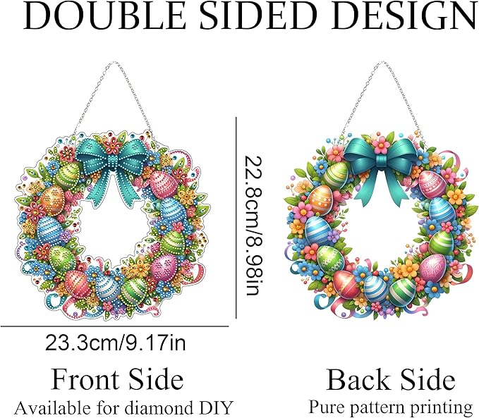 DIY Diamond Art Painting Wreath Kits，Special Shaped Rhinestone Hanging Ornament Diamond Art Window Pendants for Gift Home Garden Wall Hanging Kits,Double Sided (Easter Wreath)