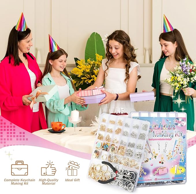 Zefy 552Pcs Charms Lip Gloss Keychain Making Kit, Gold Silver Bag Charm Kit, Including 214 Charms 24 Key Chain Clips with Organizer Box, DIY Craft Supplies for Jewelry Making and Gifts