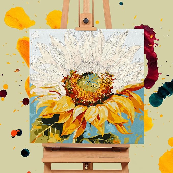Framed Paint by Numbers Kit for Adults Beginners & Kids Ages 8-12, Sunflower Acrylic Easy Paint by Number with Frame, Watercolor Paint by Number Kits on Canvas Framed (10 * 10 Inch, without Easel)