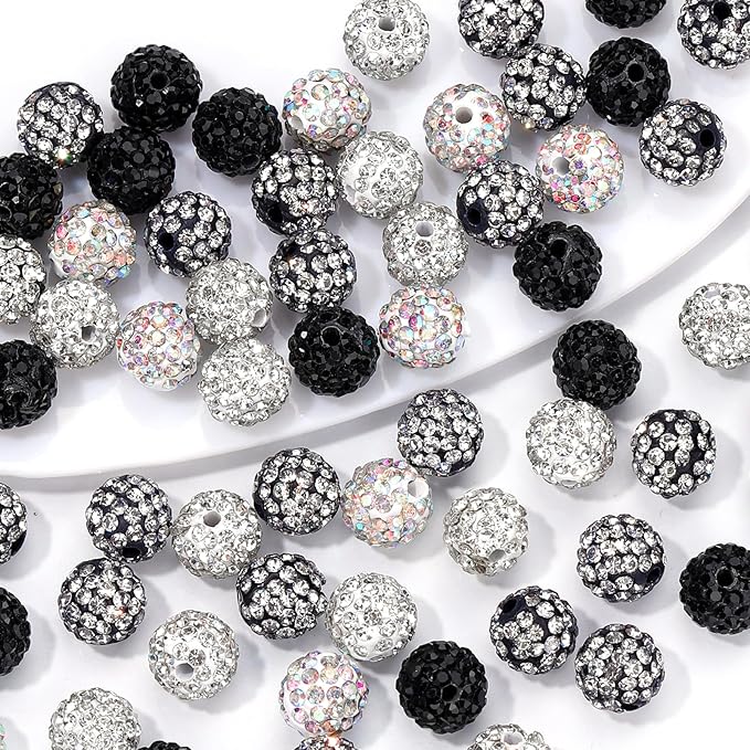 Novani 288pcs 10mm Round Rhinestone Beads for Jewelry Making, Clay Material, Black Color, Sparkle Disco Ball Effect, DIY Bracelet, Necklace, Earring, Christmas Decoration