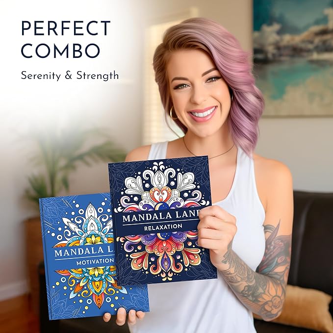 RYVE Mandala Coloring Book for Adults (2 Pack) – 60 Unique Mandalas for Relaxation, Anxiety & Stress Relief – Mindfulness Adult Coloring Book for Women & Men, Inspirational Gifts for Women