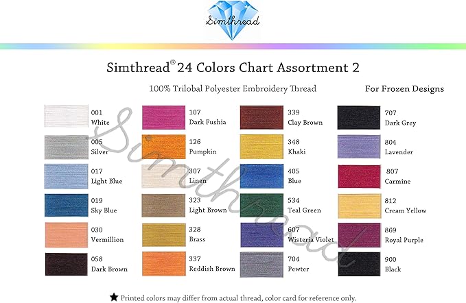 Simthread 1100 Yards miniking Spool 24 Assorted Colors Trilobal Polyester Embroidery Machine Thread for Most Home Embroidery Sewing Machines