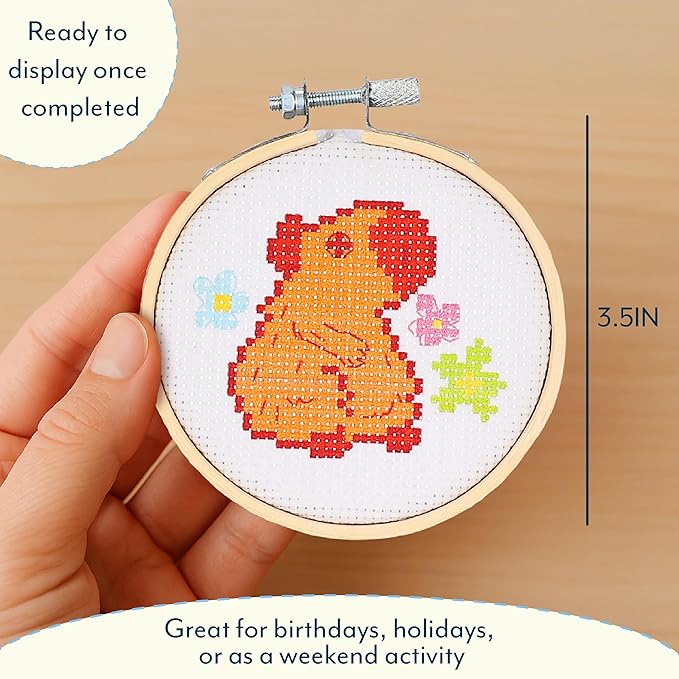 GAMAGO Capybara Cross Stitch Embroidery Kit – DIY Needlework Craft Set with Hoop, Fabric, Floss & Instructions, Cute Beginner Embroidery Kit for Kids, Teens, & Adults