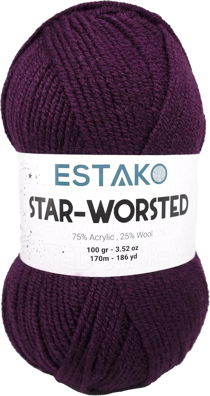 Estako Star-Worsted Yarn - 75% Acrylic 25% Wool - Soft Medium Weight #4-100g (3.52oz) - 170m (186yds) - Crochet & Knitting Yarn (46001 - Dark Purple)
