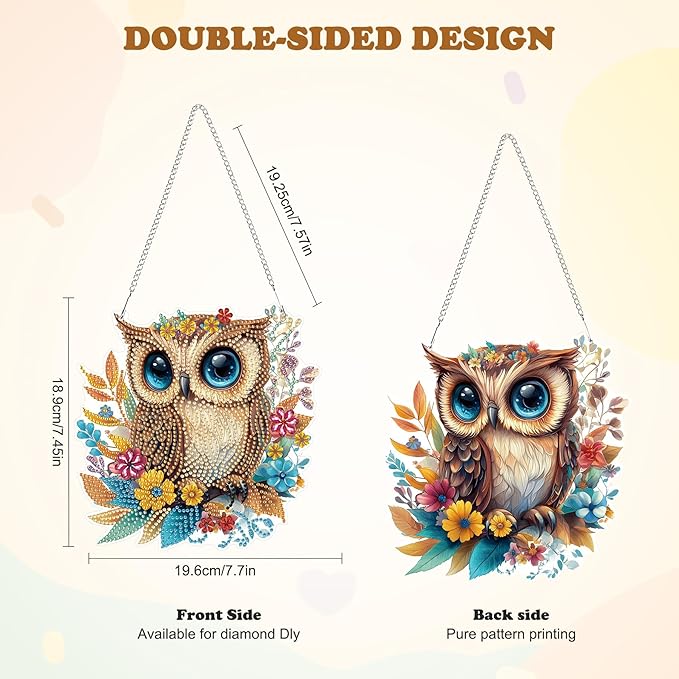 HEIBAGO Owl Hanging Diamond Art Kits for Adults, Fall Special Shaped Crystal Diamond Painting Ornament Kit, DIY Double-Sided Pattern Window Pendant Gem Art Kit for Home Wall Decor 8.3x8.3inch