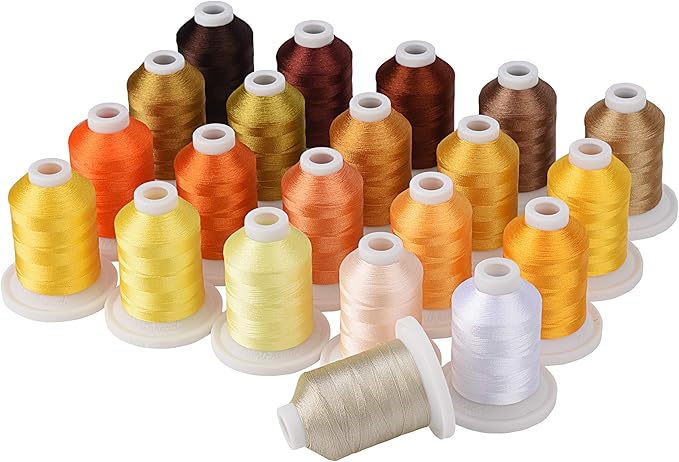 Simthread Embroidery Machine Thread Kit 800Y 21 Spools Brown and Gold Colors for Professional Embroidery Design