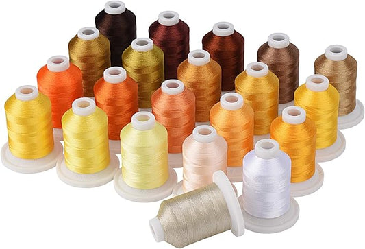 Simthread Embroidery Machine Thread Kit 800Y 21 Spools Brown and Gold Colors for Professional Embroidery Design