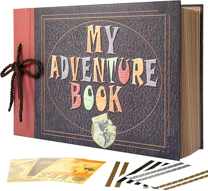 INNOCHEER Adventure Book with Embossed Cover, Large 12.3 x 8.3 Inch 80 Pages Scrapbook Album, Gifts for Thanksgiving Day, Christmas, Anniversary, Family Memory
