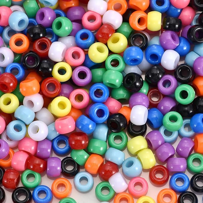 sunrica 1100pcs multicolored pony beads 6x9mm 10 colors large hole plastic beads for kandi, hair braids, necklaces, friendship bracelets