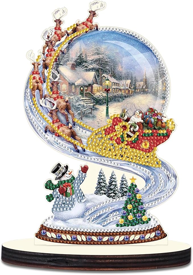 Christmas Diamond Art Tabletop Decoration, DIY Santa Claus and the sleigh, Diamond Art 5D Special Shape Crystal Diamond Partial Diamond Art Painting Mosaic Handicraft, Home Office Tabletop Decor Gift