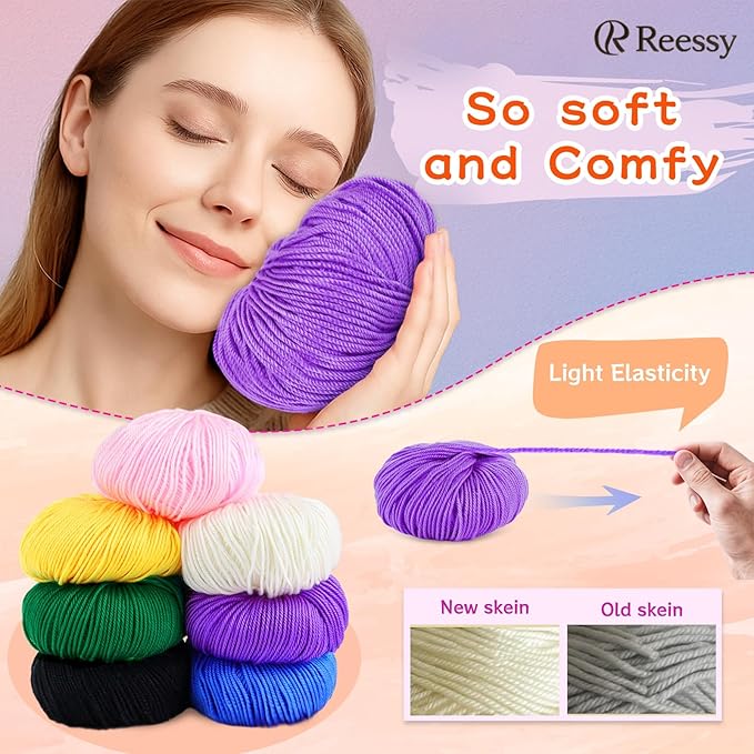 Acrylic Yarn for Crocheting - 6 Pack of 50g/1.76oz - Soft DK Weight Yarn (CYC #3), No-Splitting, Tightly Spun Acrylic for Smooth & Durable Crocheting – Toys, Scarves & Crafts(Purple)