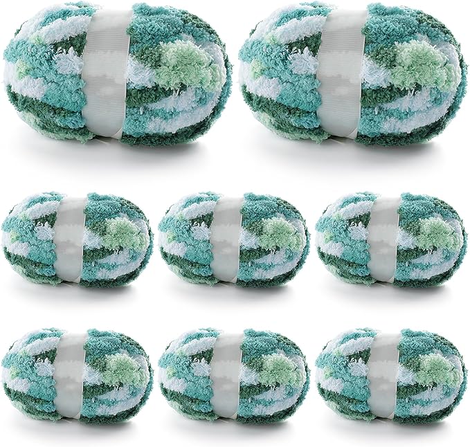 8 Pcs Chunky Yarn for Hand Knitting - Chunky Chenille Yarn for Crocheting - Fluffy Yarn for Crochet - Jumbo Yarn for Hand Knitting 200 yds 61.6 oz of Super Bulky Yarn (Mint-Teal-Green)
